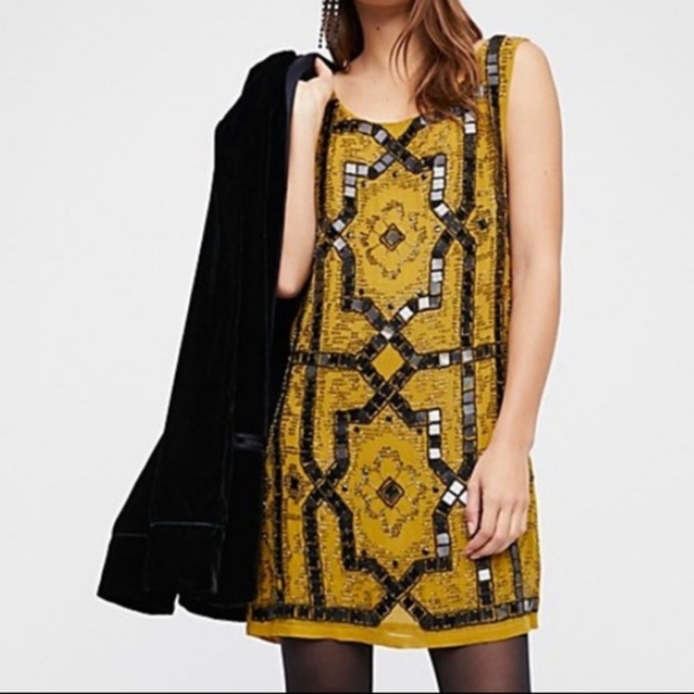 Yellow Geometric Patterned Dress